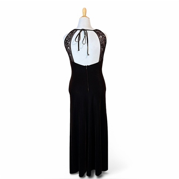 Y2K Betsy & Adam Sequin Lace Maxi Dress Sz 9/10 Black Velvet Open Back Prom - Picture 8 of 8